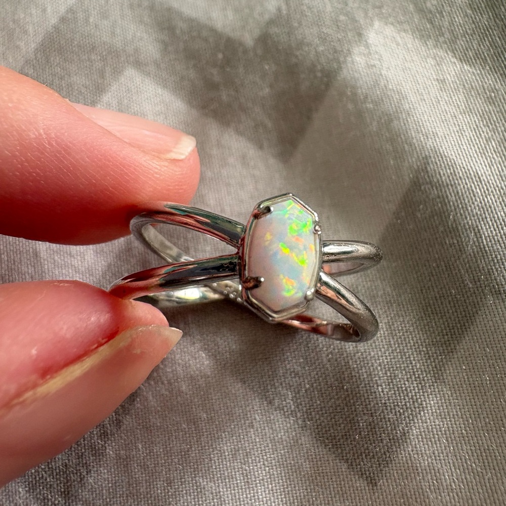 Kendra Scott Silver Opal Emilie Double Band Ring Size 8